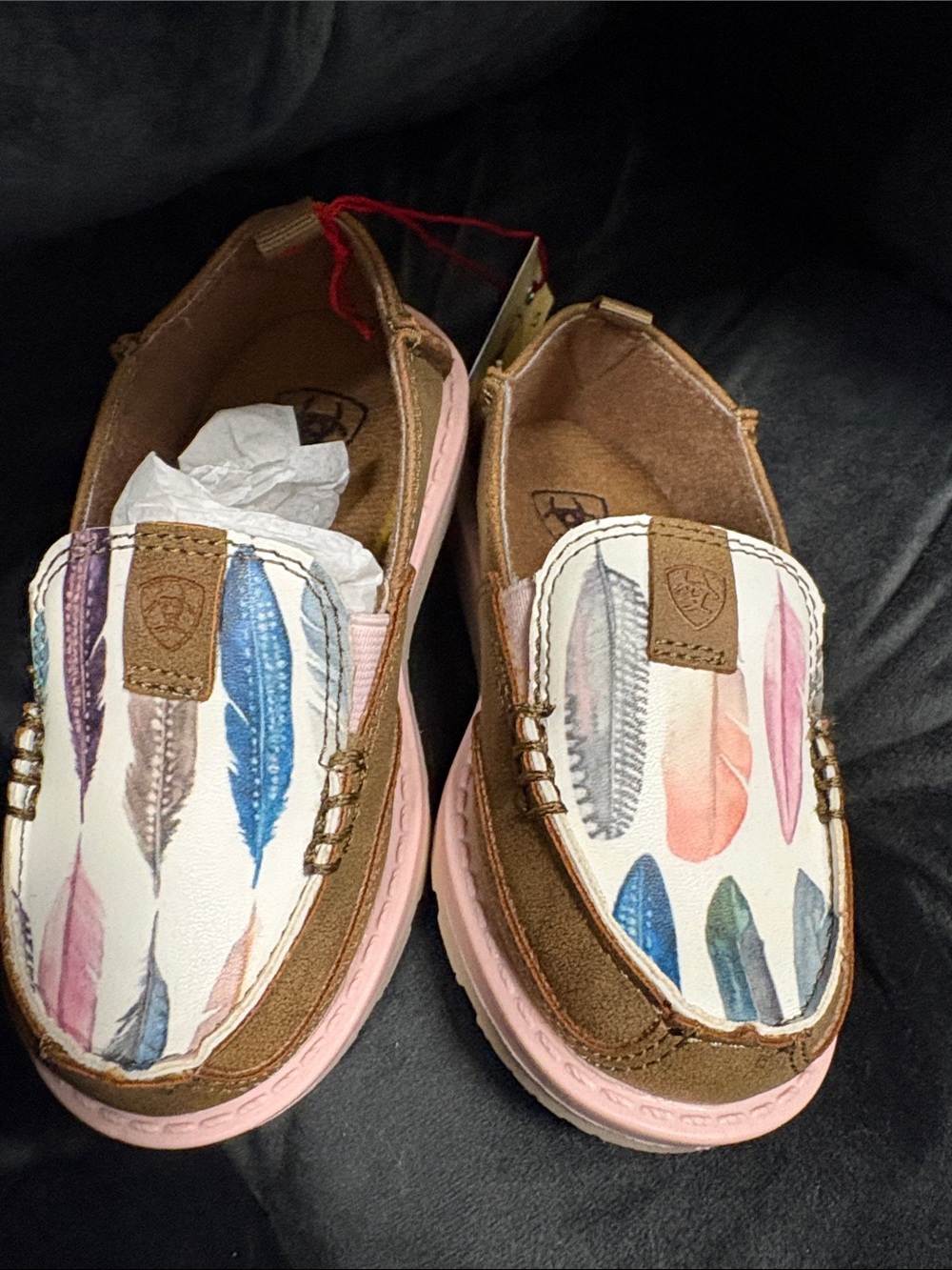 Ariat Kids Feather Print Slip-On Shoes in Pink and Brown